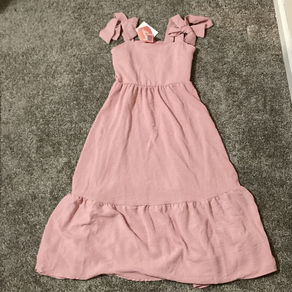 Lovely Pink Sleeveless Kids Dress with Bow Straps